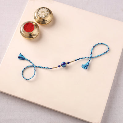 Handcrafted Patwa Threadwork Blue Pottery Beads Rakhi 26