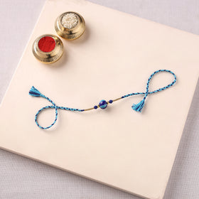 Handcrafted Patwa Threadwork Blue Pottery Beads Rakhi 26