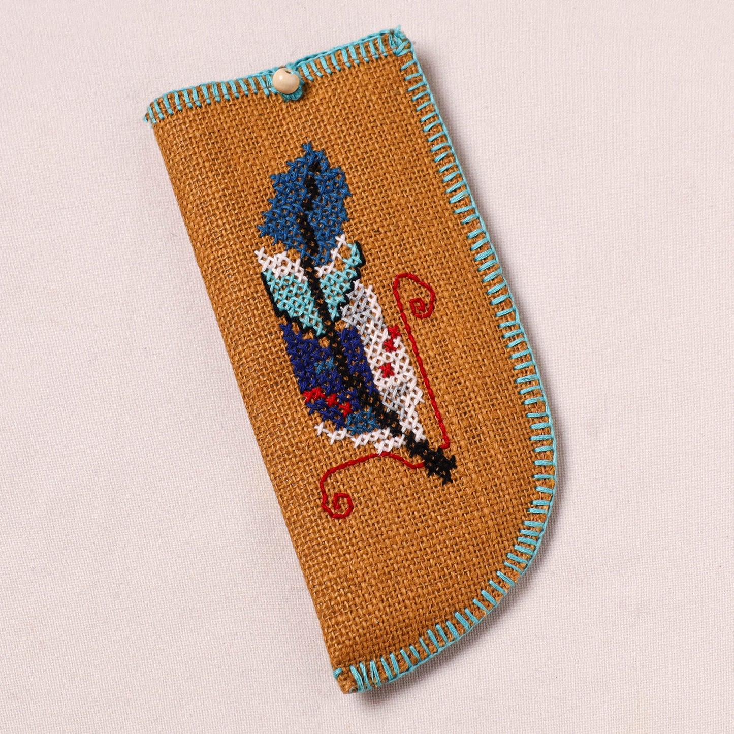 Tribal Hand Embroidered Jute Spectacle Pouch  04