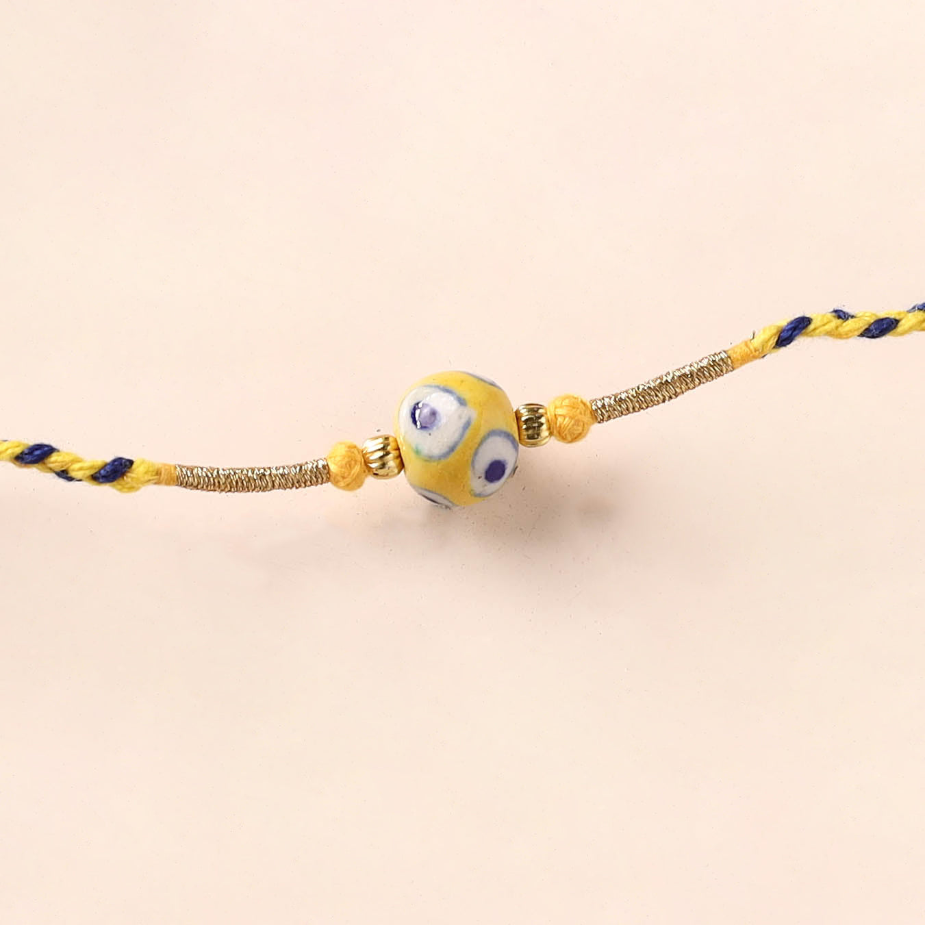 Handcrafted Patwa Threadwork Blue Pottery Beads Rakhi 29