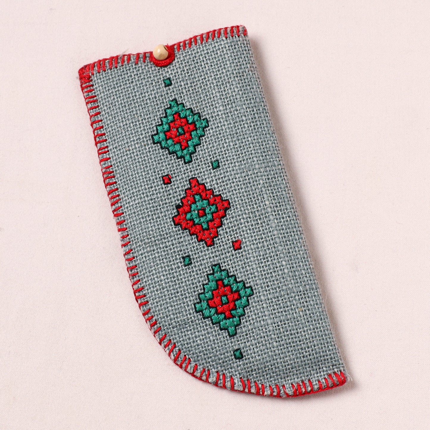 Tribal Hand Embroidered Jute Spectacle Pouch  05