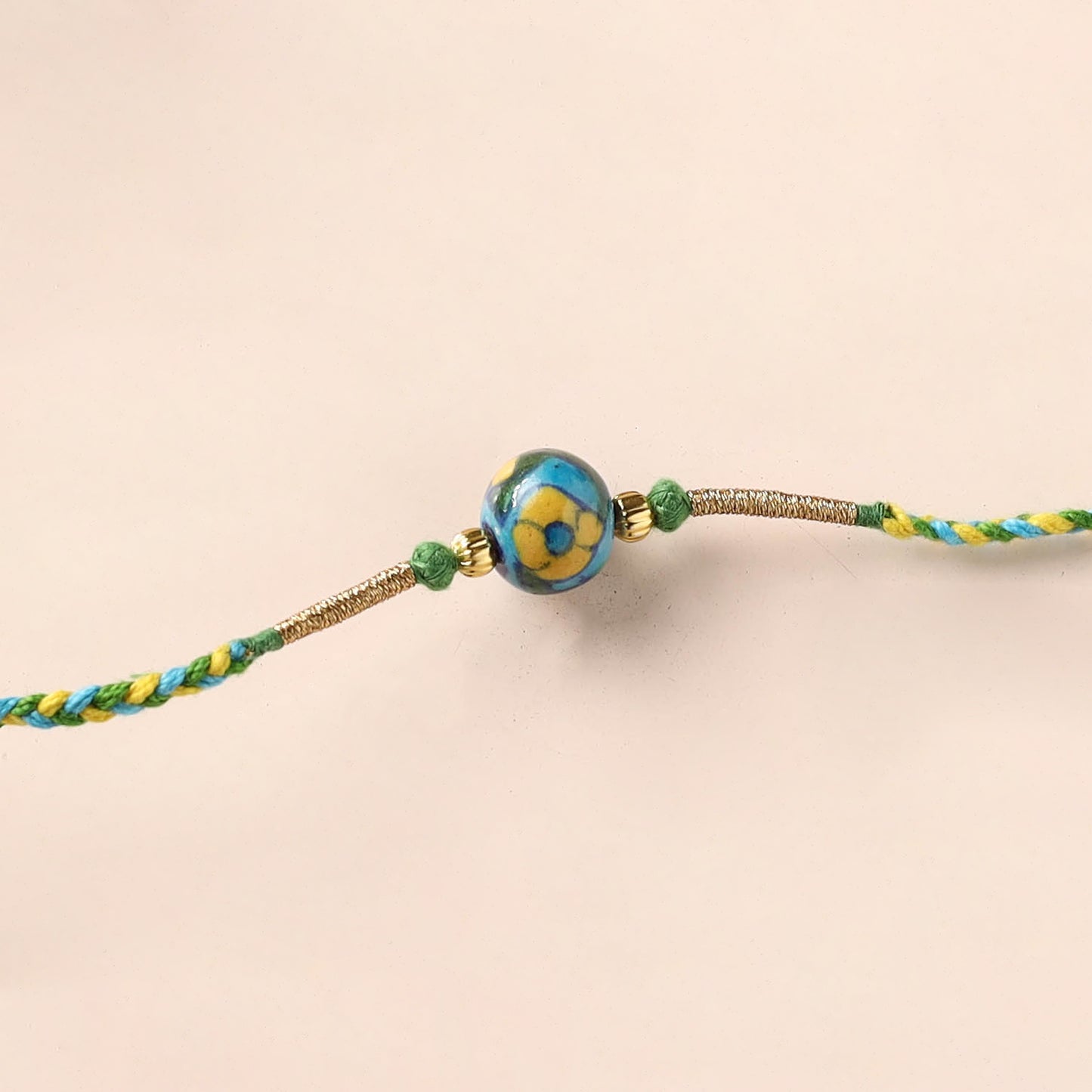 Handcrafted Patwa Threadwork Blue Pottery Beads Rakhi 30