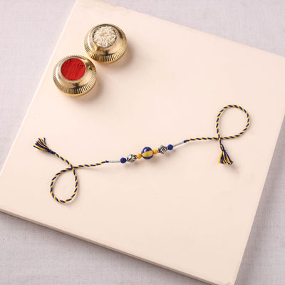 Handcrafted Patwa Threadwork Blue Pottery Beads Rakhi 31