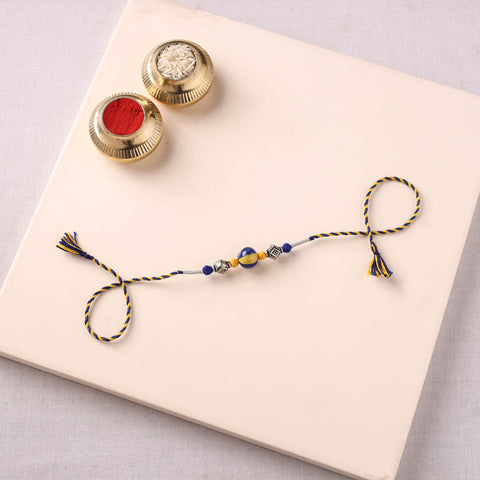 Handcrafted Patwa Threadwork Blue Pottery Beads Rakhi 31