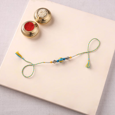 Handcrafted Patwa Threadwork Blue Pottery Beads Rakhi 32