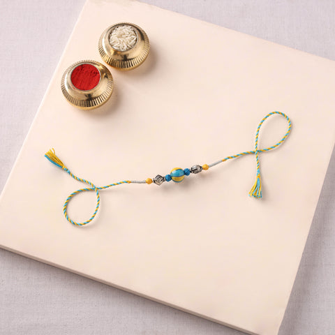 Handcrafted Patwa Threadwork Blue Pottery Beads Rakhi 32