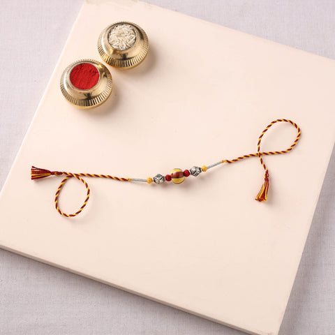 Handcrafted Patwa Threadwork Blue Pottery Beads Rakhi 34