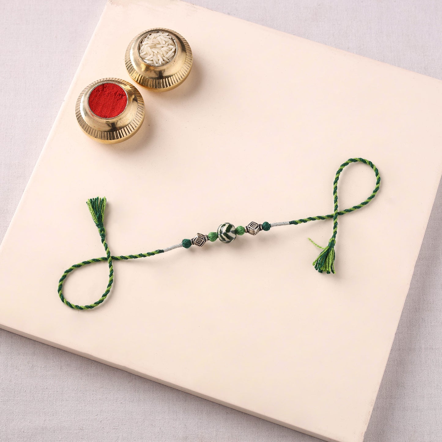 Handcrafted Patwa Threadwork Blue Pottery Beads Rakhi 36