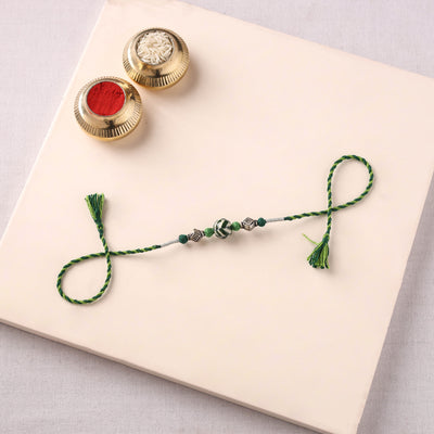 Handcrafted Patwa Threadwork Blue Pottery Beads Rakhi 36