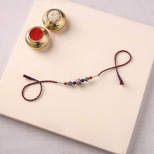 Handcrafted Patwa Threadwork Blue Pottery Beads Rakhi 37