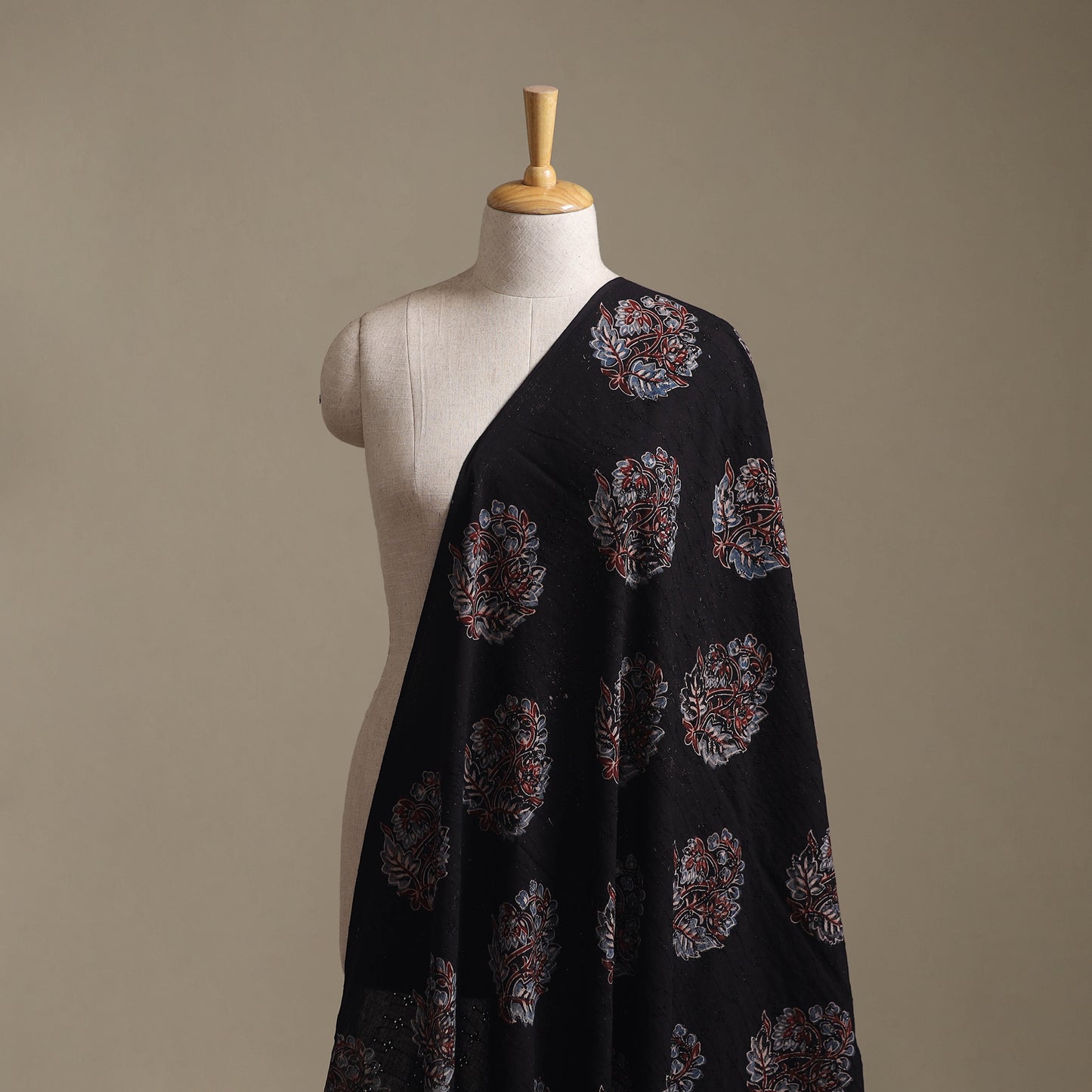 Black - Hakoba Hand Block Ajrakh Print Natural Dyed Cotton Fabric 19
