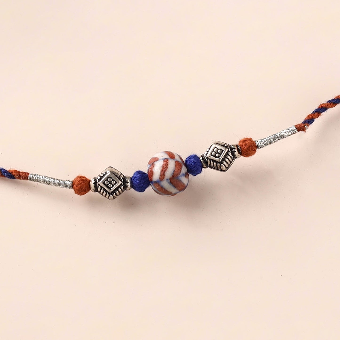 Handcrafted Patwa Threadwork Blue Pottery Beads Rakhi 37