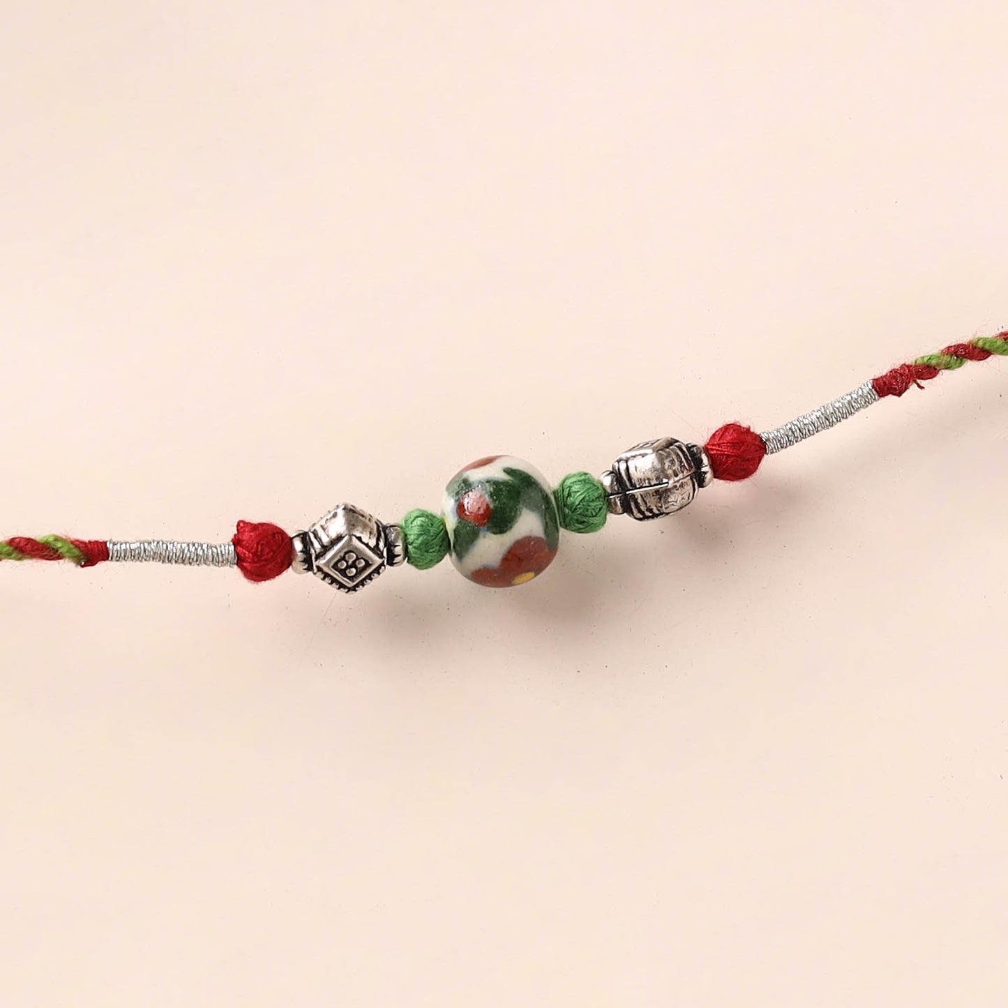 Handcrafted Patwa Threadwork Blue Pottery Beads Rakhi 38