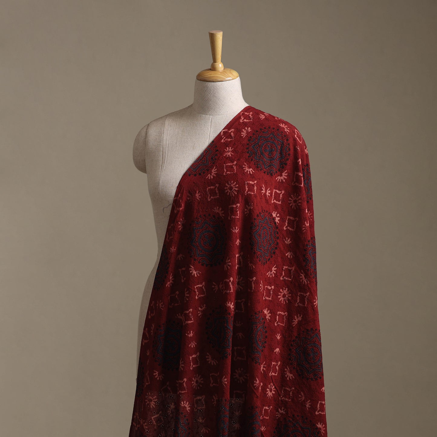 Red - Hakoba Hand Block Ajrakh Print Natural Dyed Cotton Fabric 33