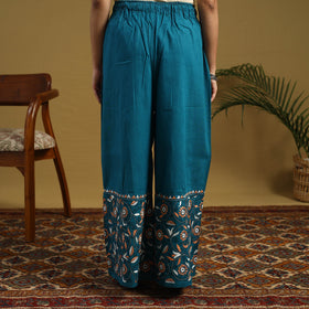 Buy Blue Cotton Bengal Kantha Hand Embroidery Palazzo