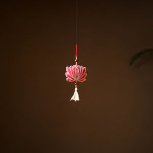 Red - Lotus Hand Embroidered Aipan Art Hanging for Home Decor 05