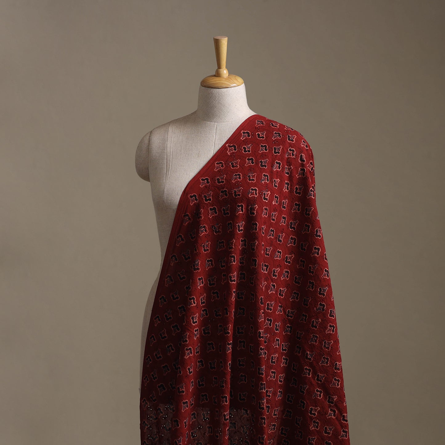 Red - Hakoba Hand Block Ajrakh Print Natural Dyed Cotton Fabric 38