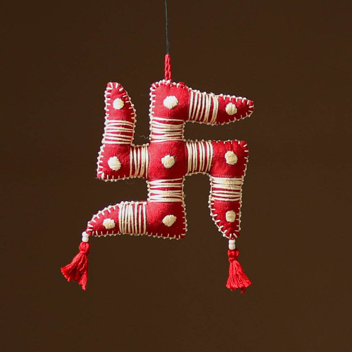 Swastika - Hand Embroidered Aipan Art Hanging for Home Decor 01