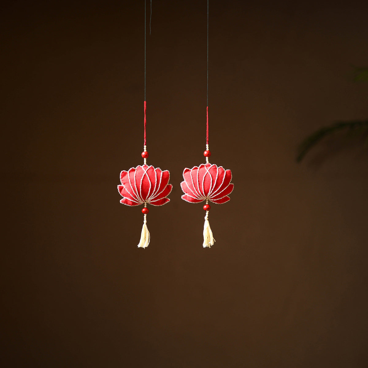 Lotus - Hand Embroidered Aipan Art Hangings (Set of 2) for Home Decor 10