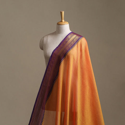 Orange - Kanchipuram Cotton Fabric with Zari Border 01