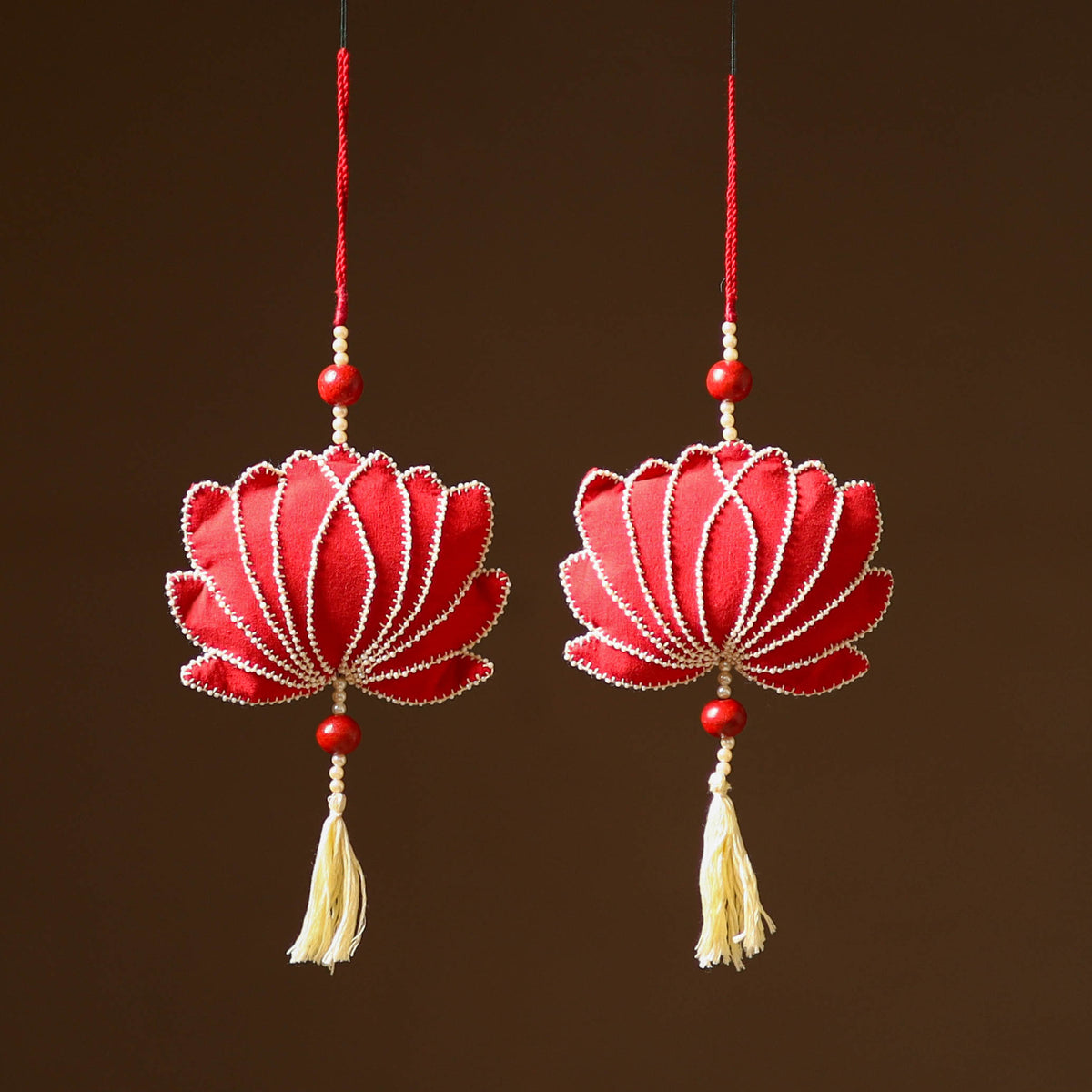 Lotus - Hand Embroidered Aipan Art Hangings (Set of 2) for Home Decor 10