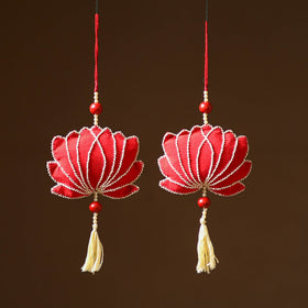 Lotus - Hand Embroidered Aipan Art Hangings (Set of 2) for Home Decor 10