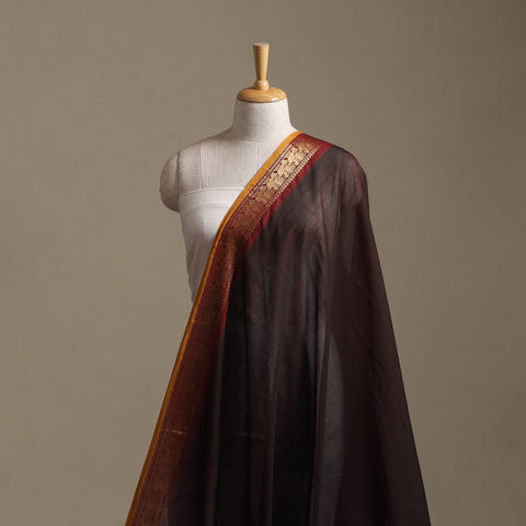 Brown - Kanchipuram Cotton Fabric with Zari Border 03