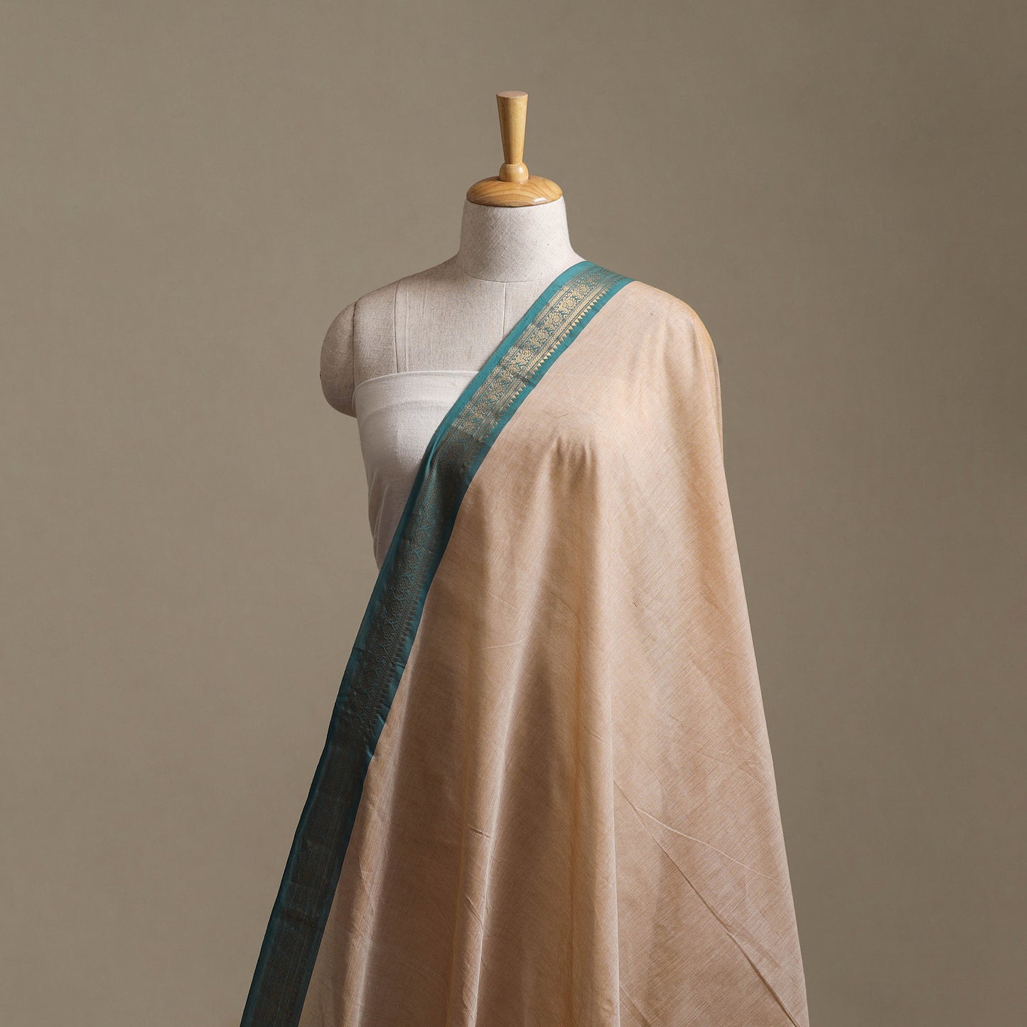 Beige - Kanchipuram Cotton Fabric with Zari Border 04