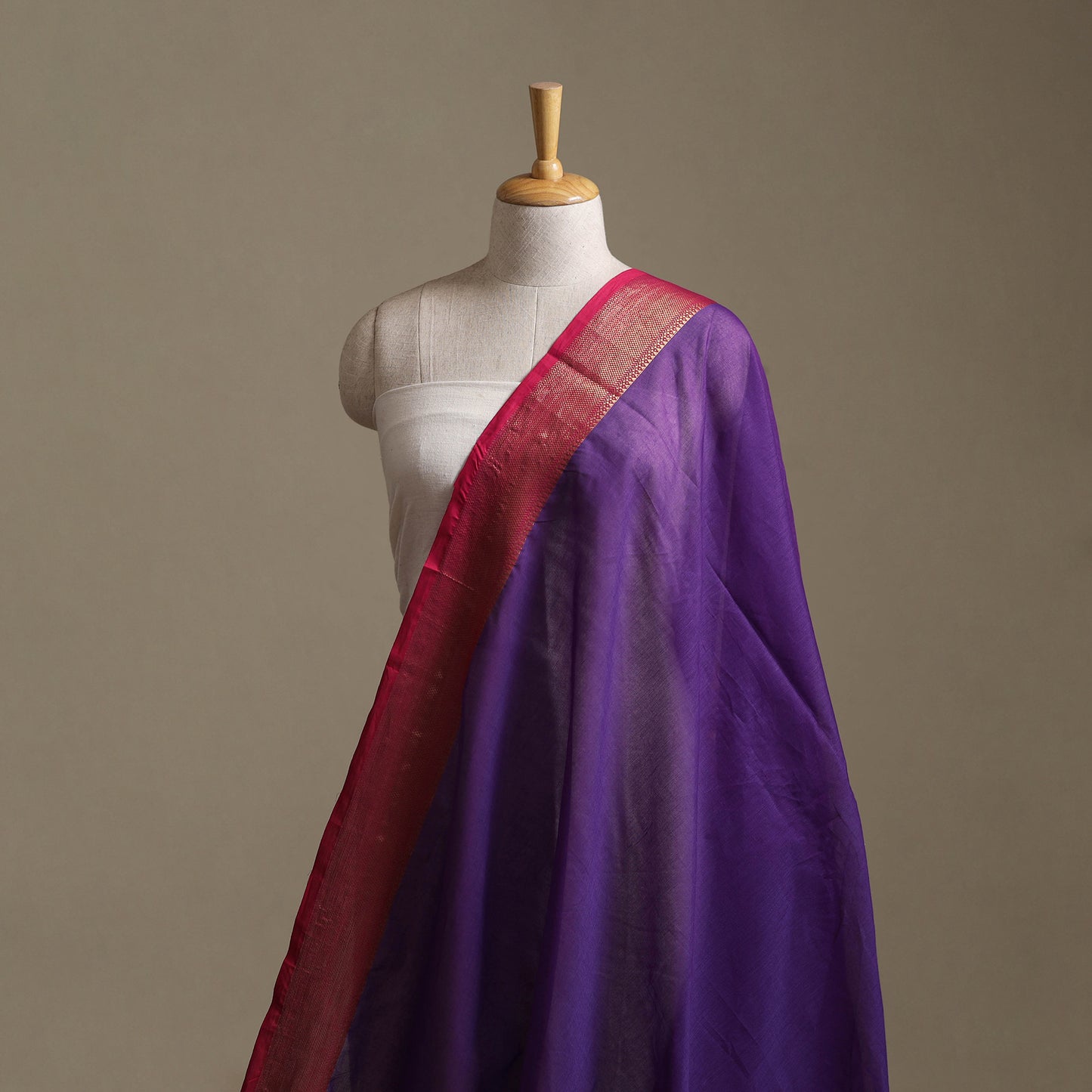 Purple - Kanchipuram Cotton Fabric with Zari Border 05