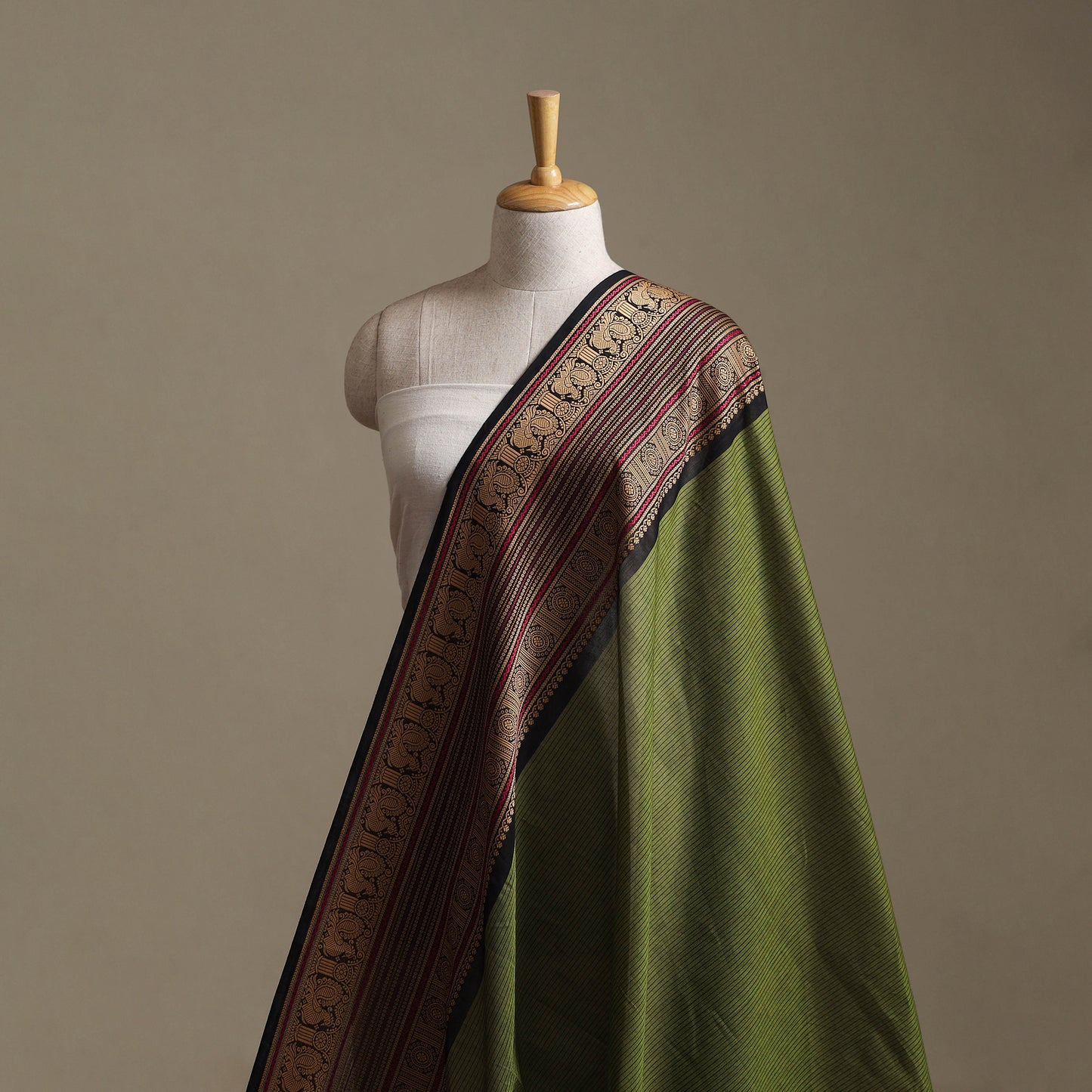 Green - Kanchipuram Cotton Fabric with Zari Border 06
