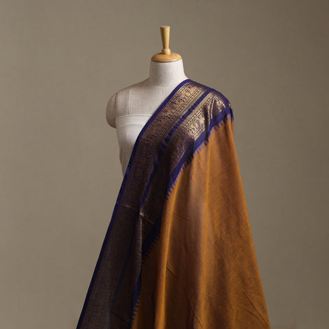 Brown - Kanchipuram Cotton Fabric with Zari Border 10