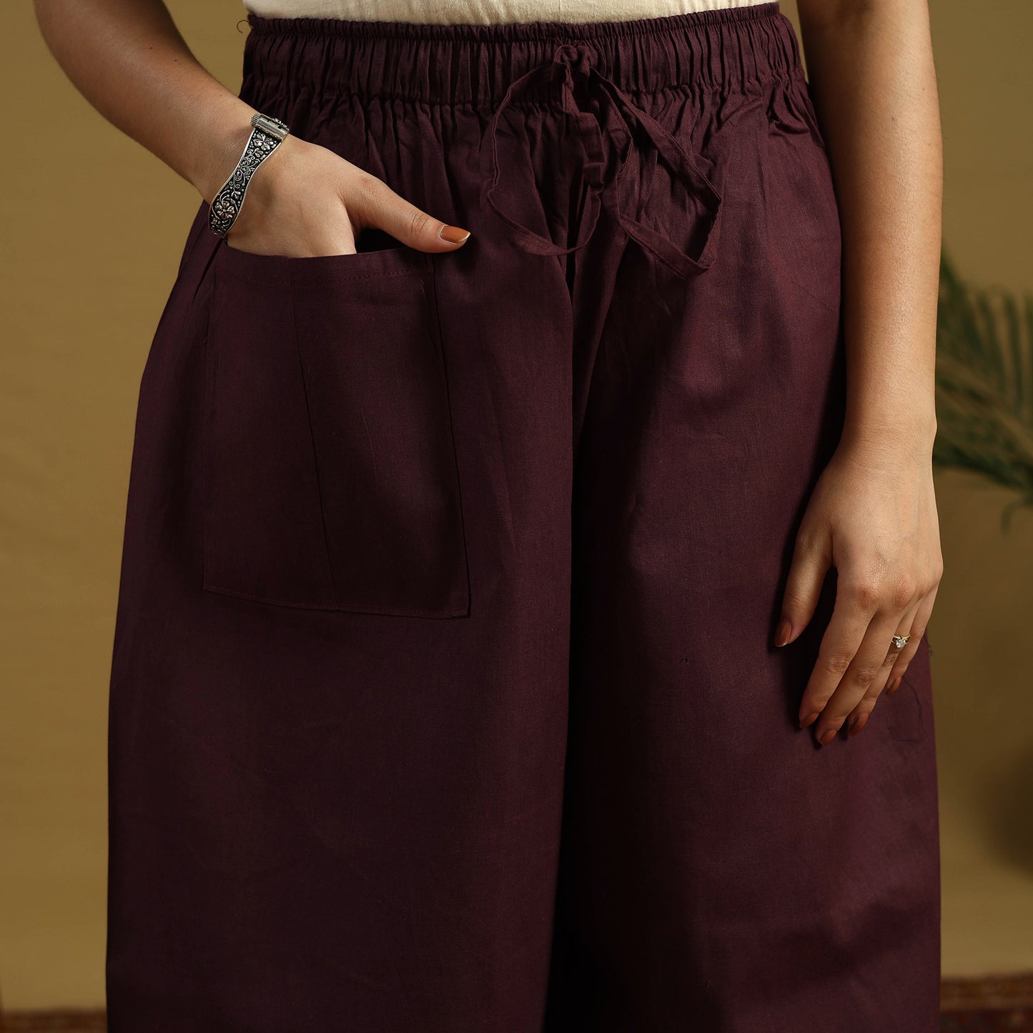 Buy Brown Cotton Bengal Kantha Hand Embroidery Palazzo