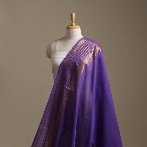 Purple - Kanchipuram Cotton Fabric with Zari Border 12