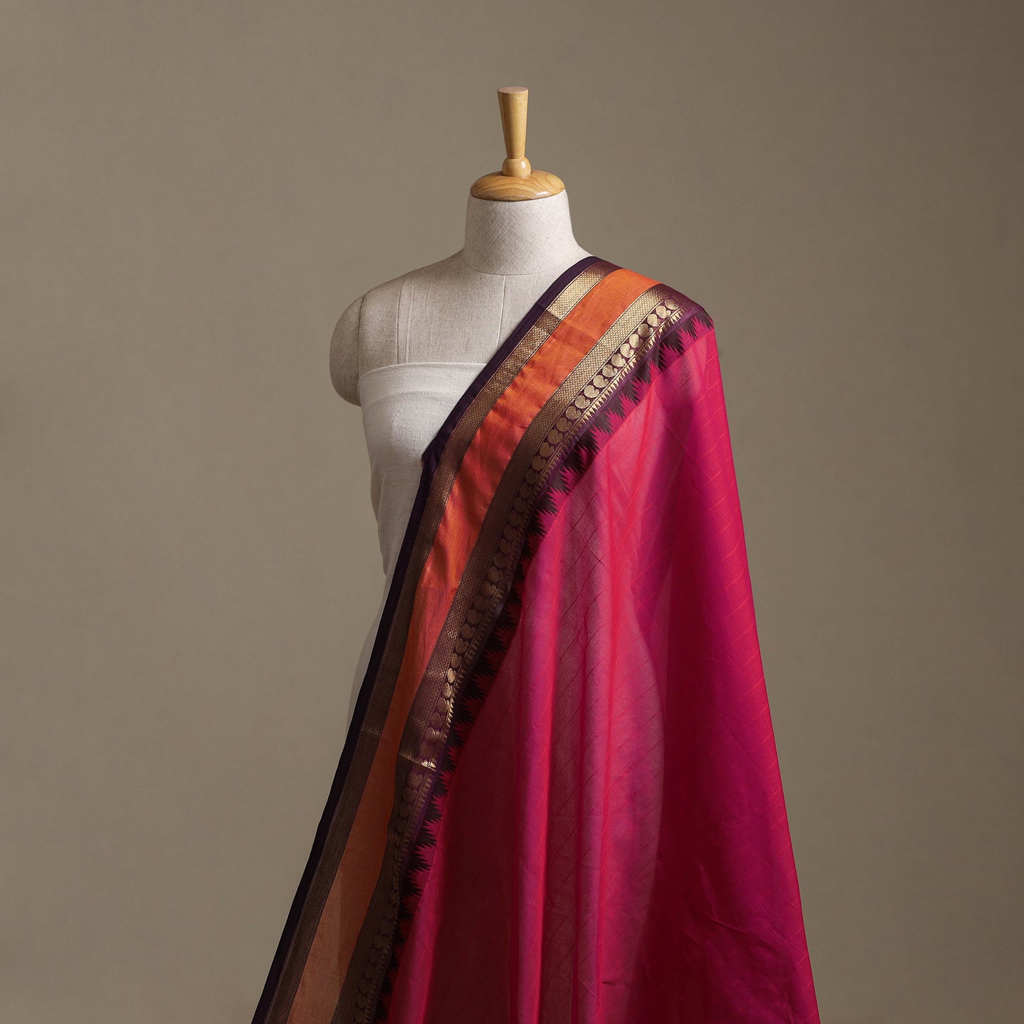 Pink - Kanchipuram Cotton Fabric with Zari Border 14