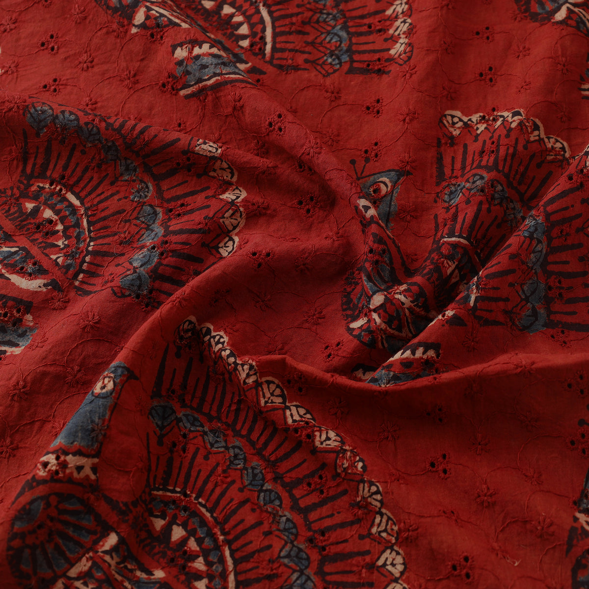Kutch Hand Block Ajrakh Print Natural Dyed Cotton Hakoba Fabric 01