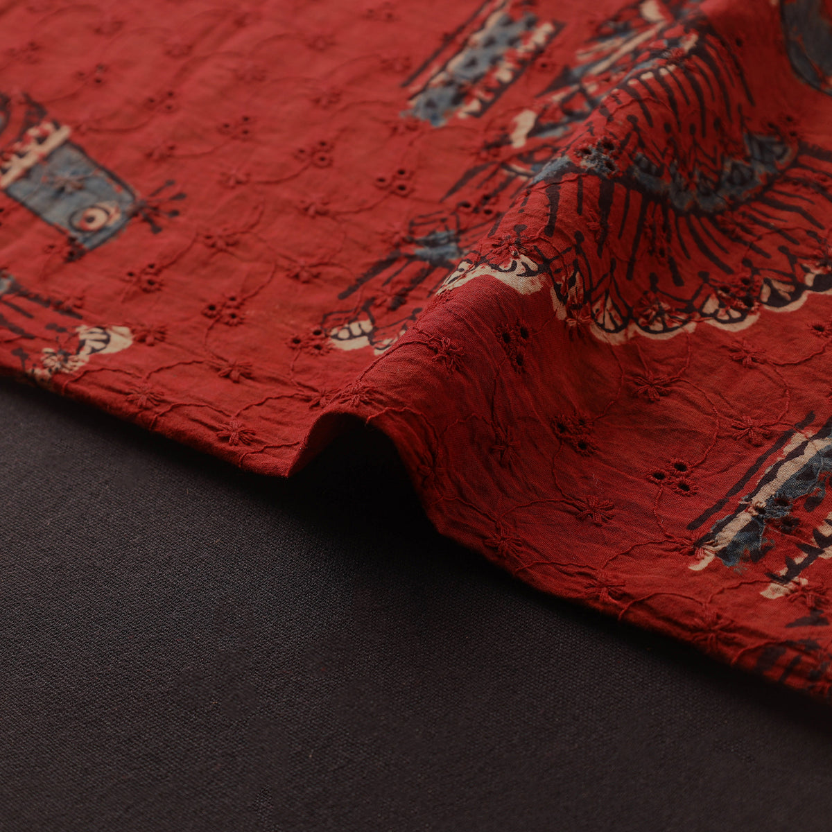 Kutch Hand Block Ajrakh Print Natural Dyed Cotton Hakoba Fabric 01