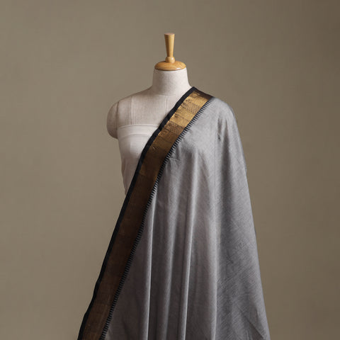 Grey - Kanchipuram Cotton Fabric with Zari Border 17