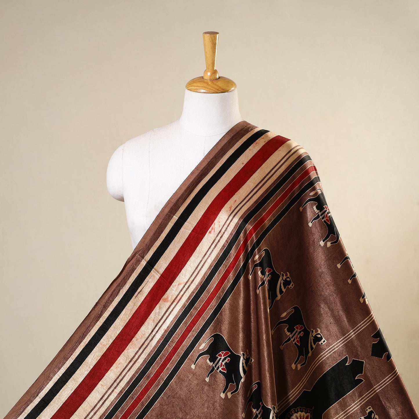 Brown - natural dyed mashru silk fabric 01 - handcrafted