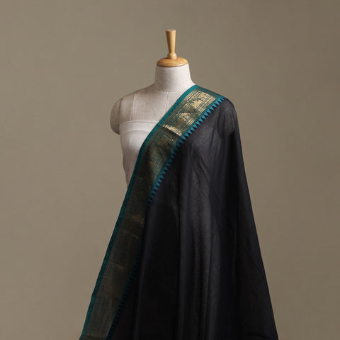 Black - Kanchipuram Cotton Fabric with Zari Border 23