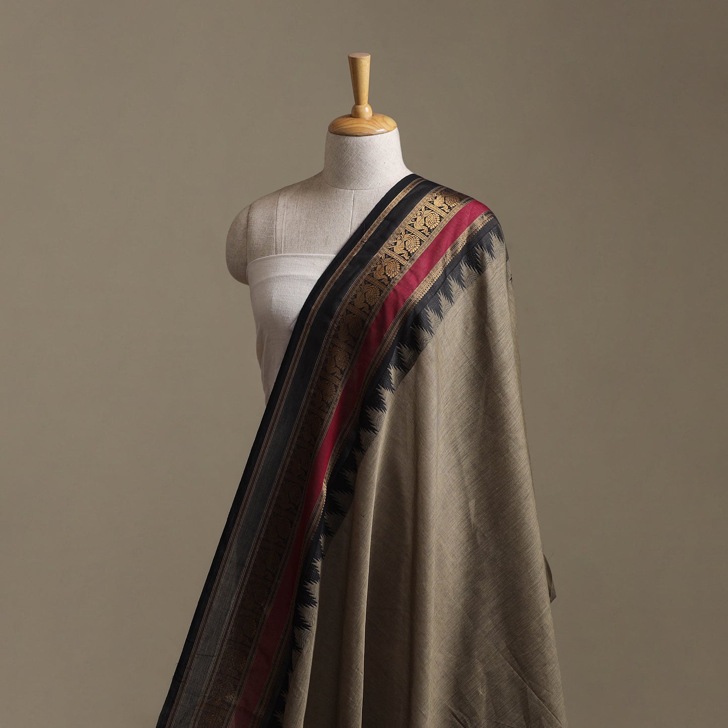 Brown - Kanchipuram Cotton Fabric with Zari Border 24