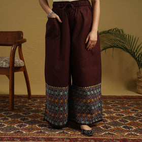  Brown Cotton Bengal Kantha Hand Embroidery Palazzo