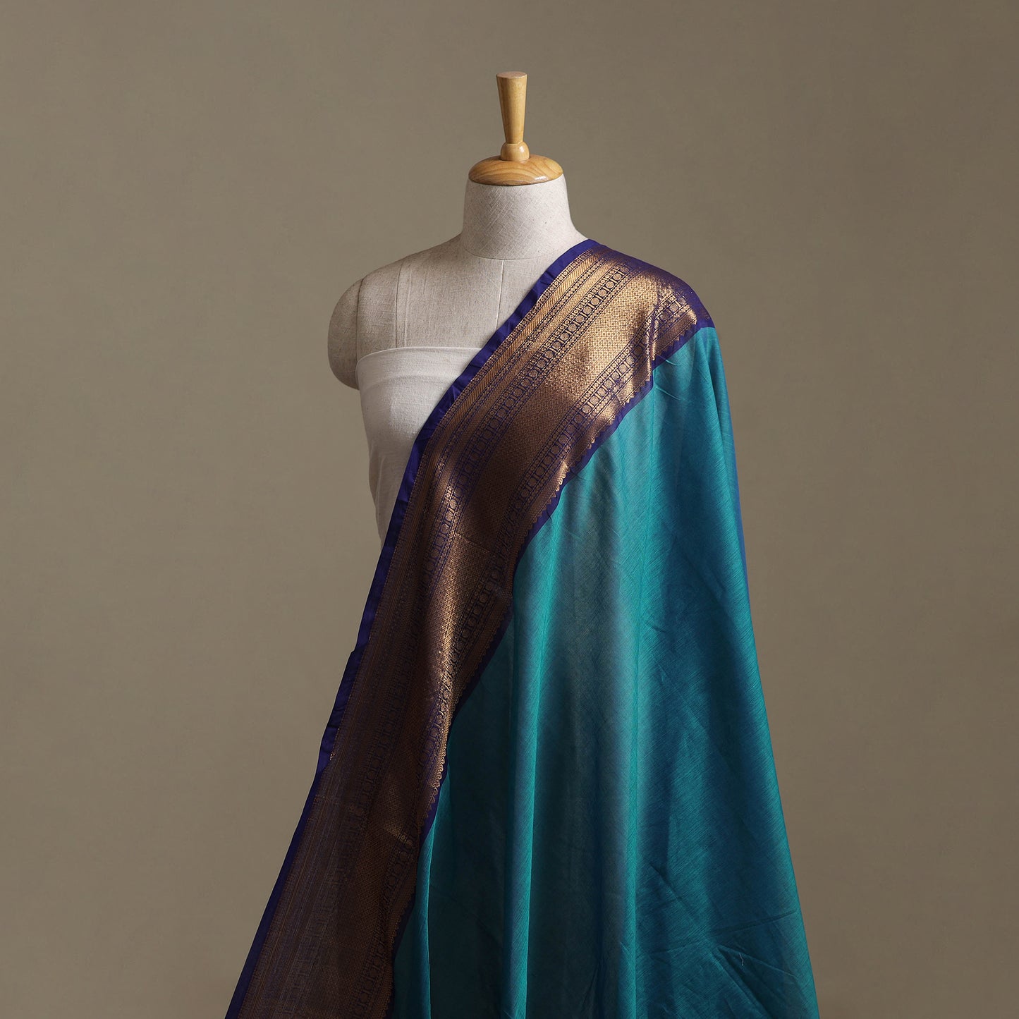 Blue - Kanchipuram Cotton Fabric with Zari Border 26