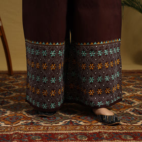  Brown Cotton Bengal Kantha Hand Embroidery Palazzo