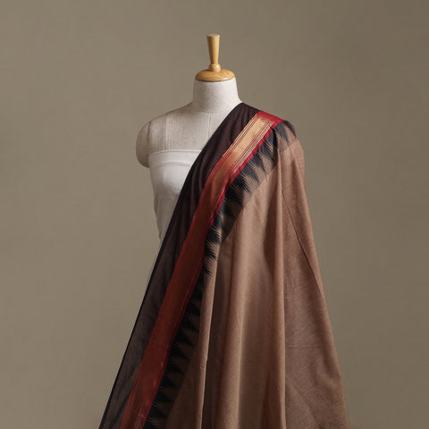 Brown - Kanchipuram Cotton Fabric with Zari Border 34
