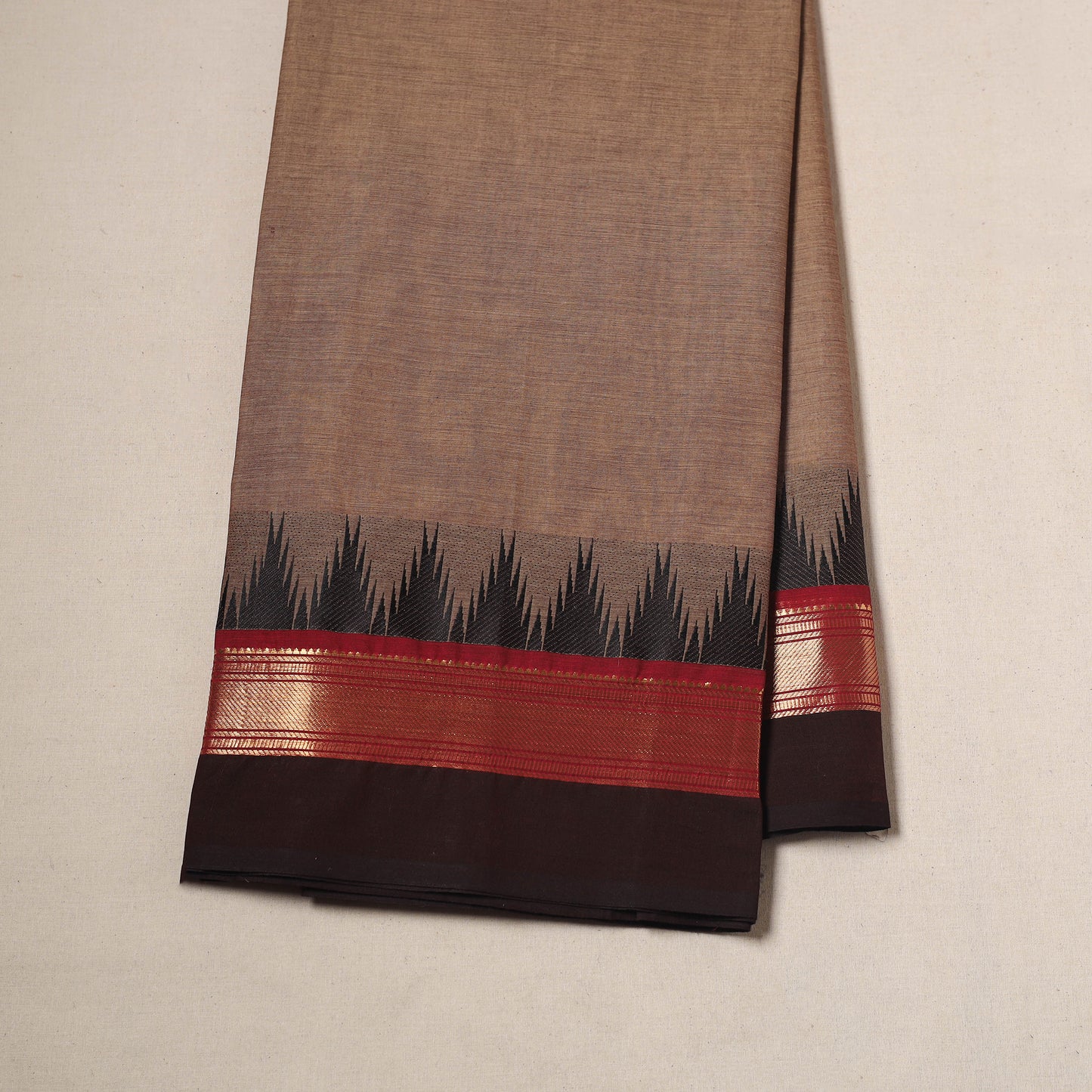 Brown - Kanchipuram Cotton Fabric with Zari Border 34