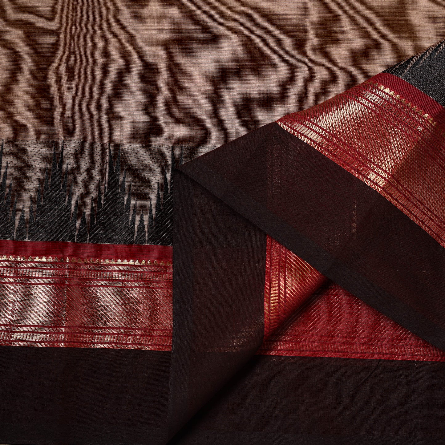 Brown - Kanchipuram Cotton Fabric with Zari Border 34