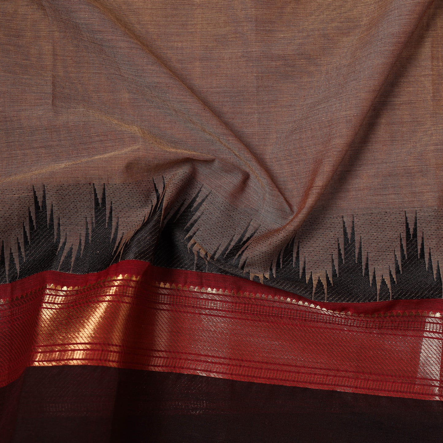Brown - Kanchipuram Cotton Fabric with Zari Border 34