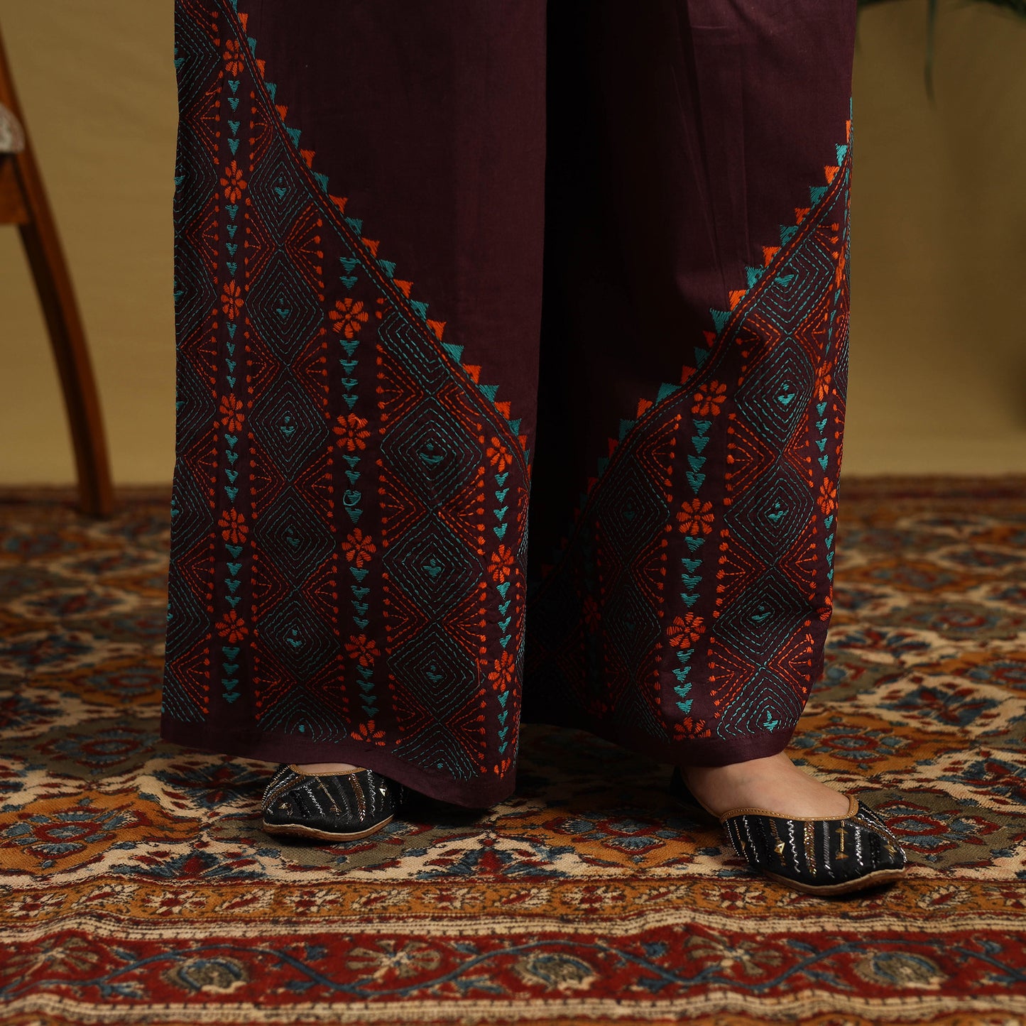 Buy Cotton Bengal Kantha Hand Embroidery Palazzo