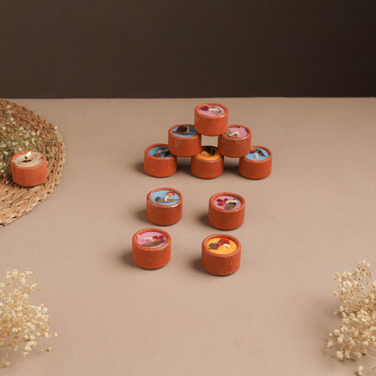 Sri Aurobindo Ashram Ball Clay Diya with Wax (Set of 10) 11
