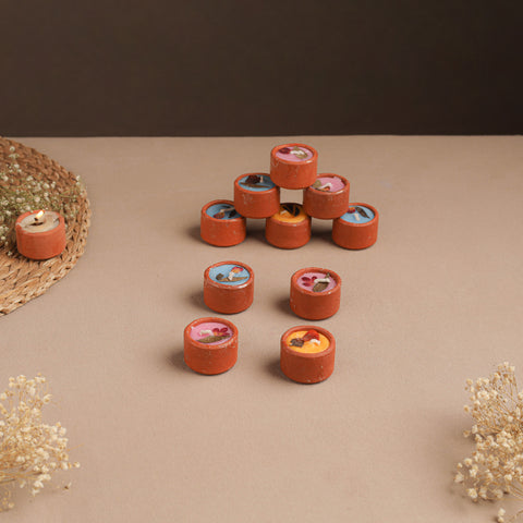 Multicolor - Sri Aurobindo Ashram Ball Clay Diya with Wax (Set of 10) 11